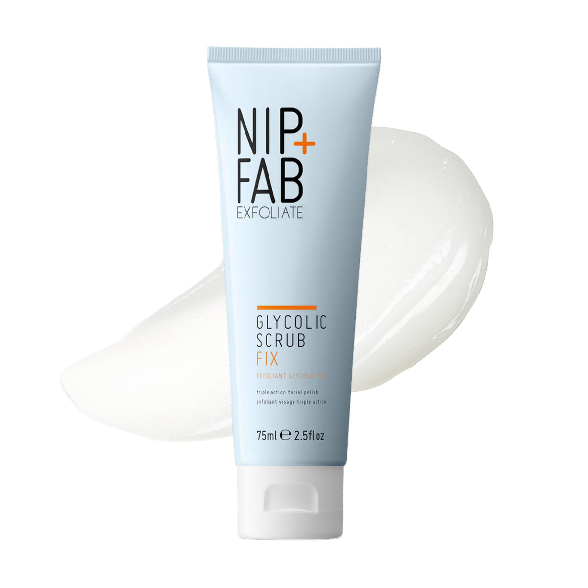 Nip+Fab front tube view showing product and size benefits