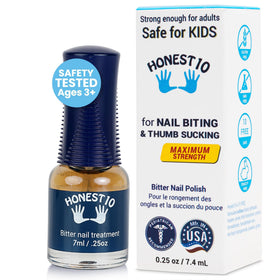 Nipit Honest10 front bottle showing clear deterrent polish and label benefit
