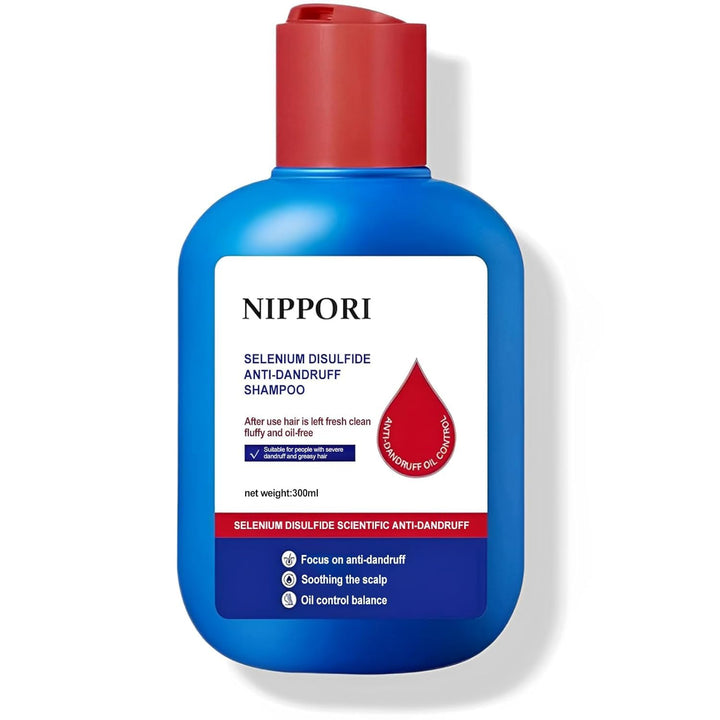 NIPPORI front bottle image showing 300ml and clear dandruff control benefits