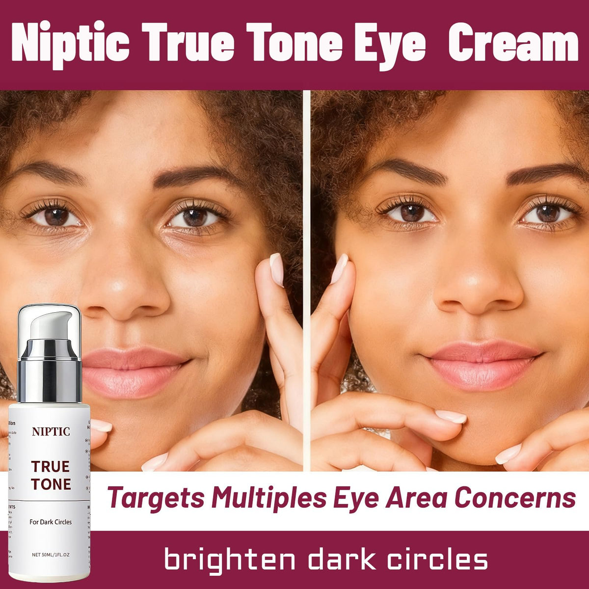 niptic cream on fingertip ready for application, benefits gentle under-eye care