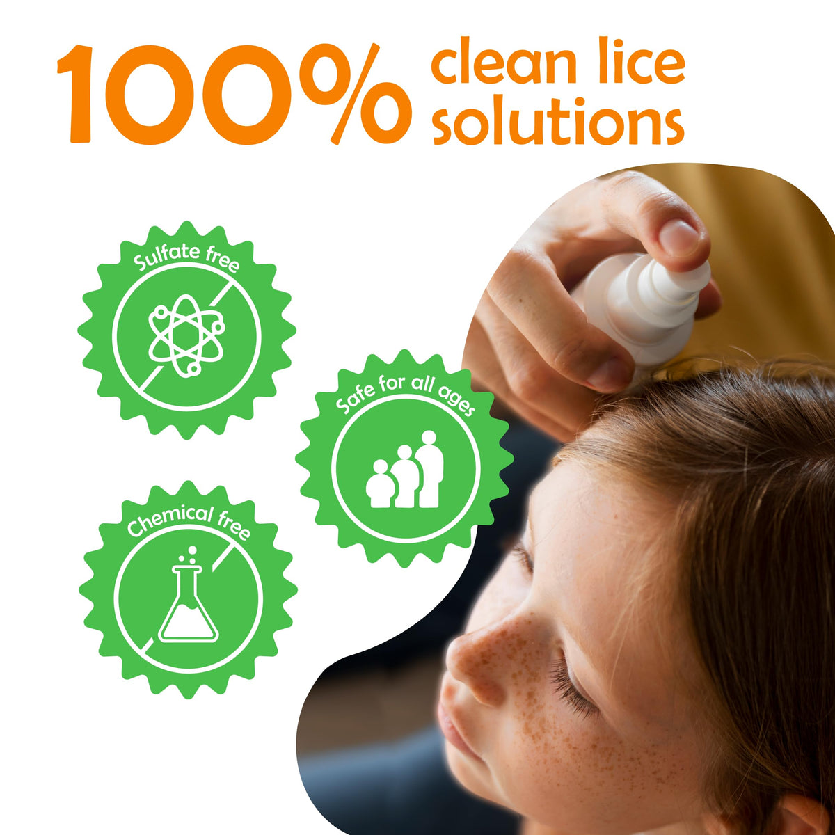 Nit Free being applied to hair, illustrates safe use and improved comb glide