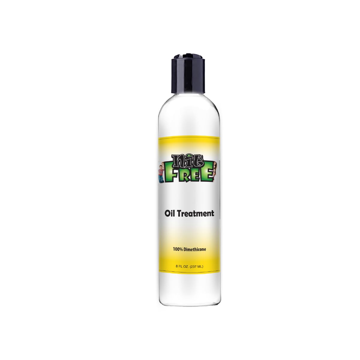 Nit Free bottle front view showing label and 8oz size, clear family-safe solution