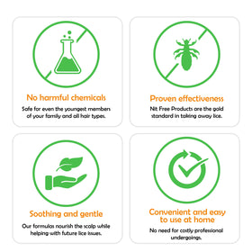 Nit Free next to fine-tooth comb in use, highlights easier lice and nit removal
