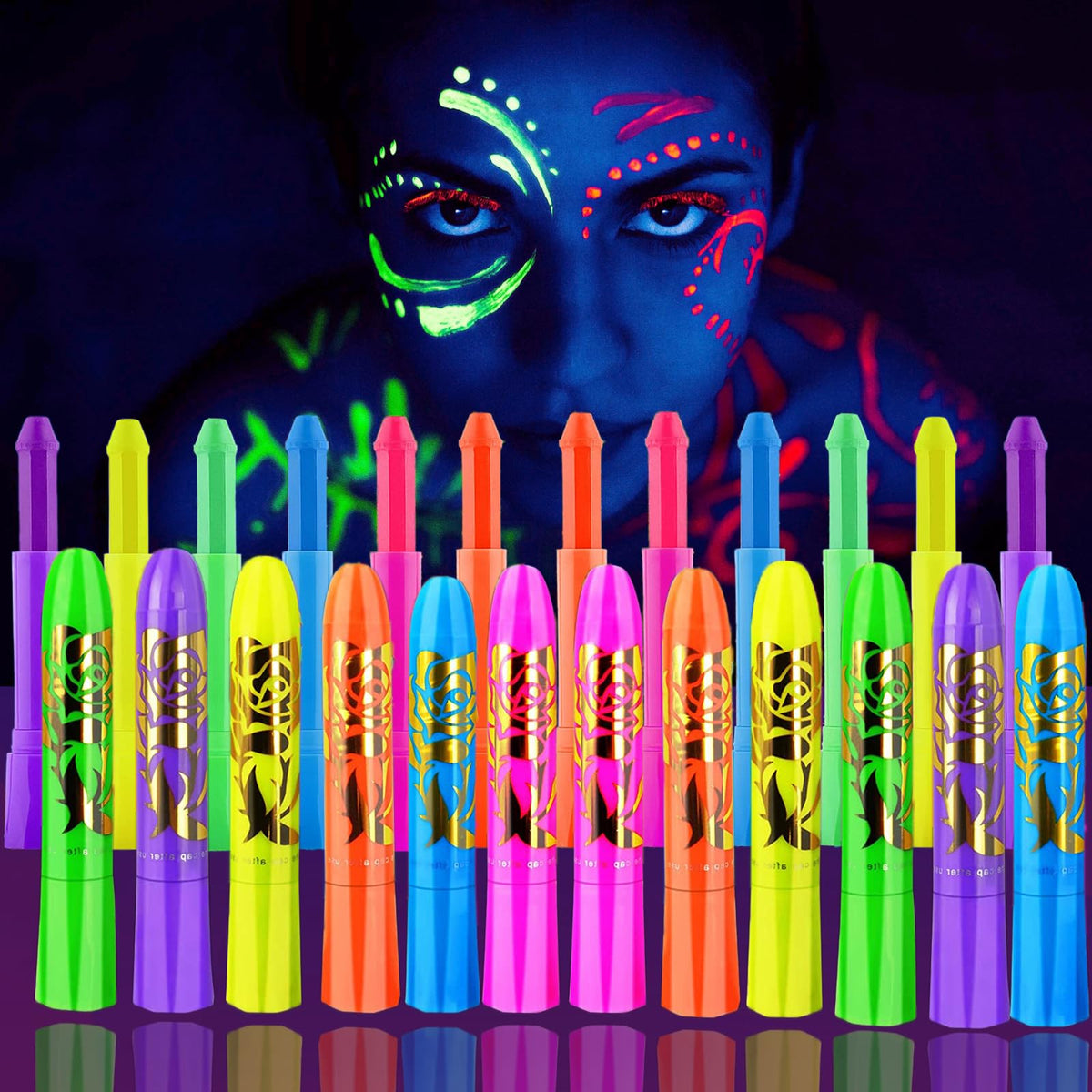 NIUEFH front packaging showing 12 neon glow sticks and kit benefits