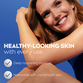 Almond oil visual beside bottle highlighting NIVEA nourishing ingredient