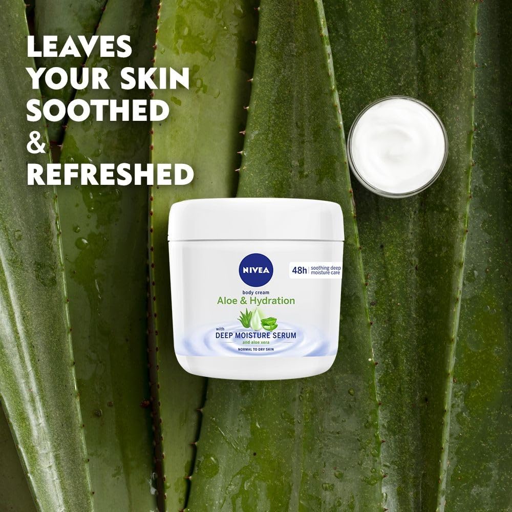Person applying NIVEA aloe cream to forearm demonstrating soothing hydration benefit