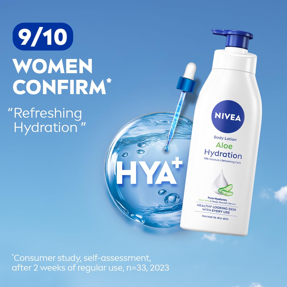 Hand holding NIVEA 400ml bottle showing scale and value for money benefit