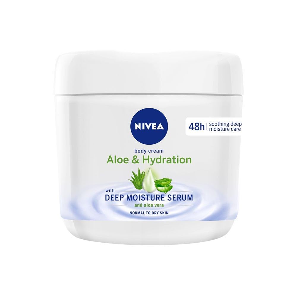 NIVEA aloe and hydration jar front view showing label and 13.52 oz size benefit