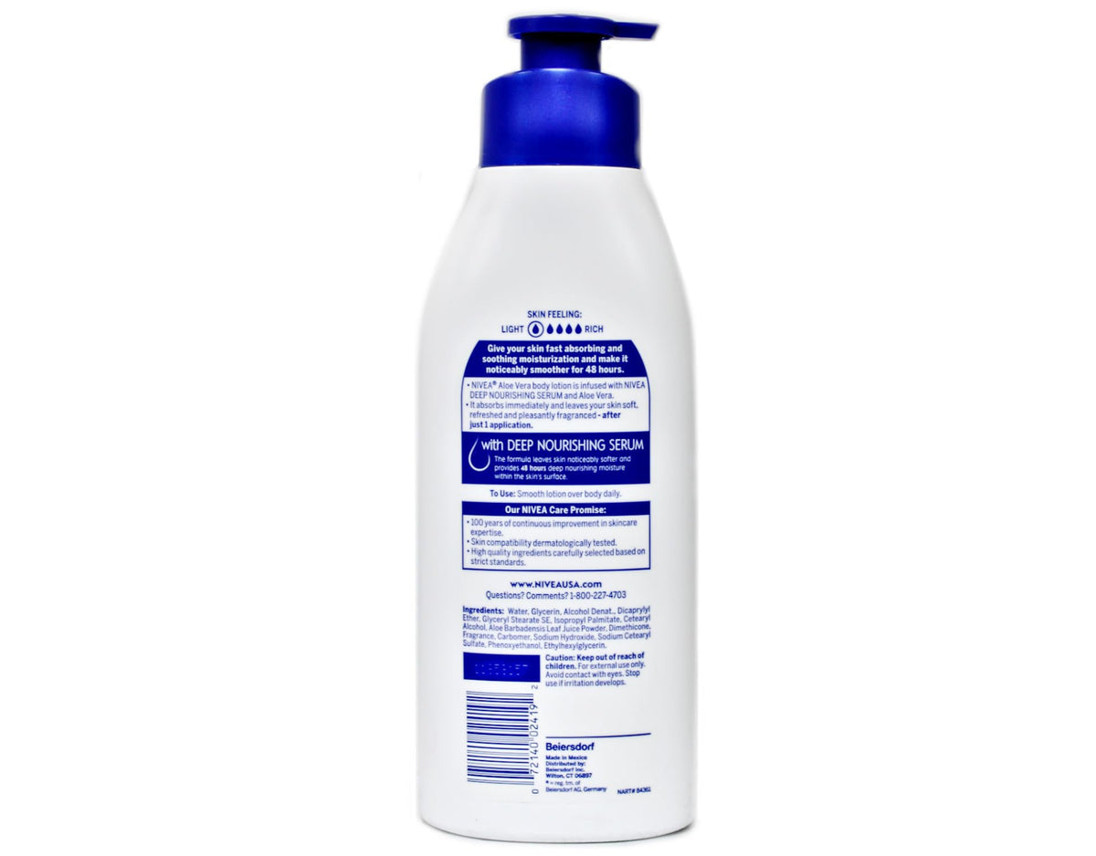 NIVEA pump applying lotion to hand for quick hydration and non-greasy finish