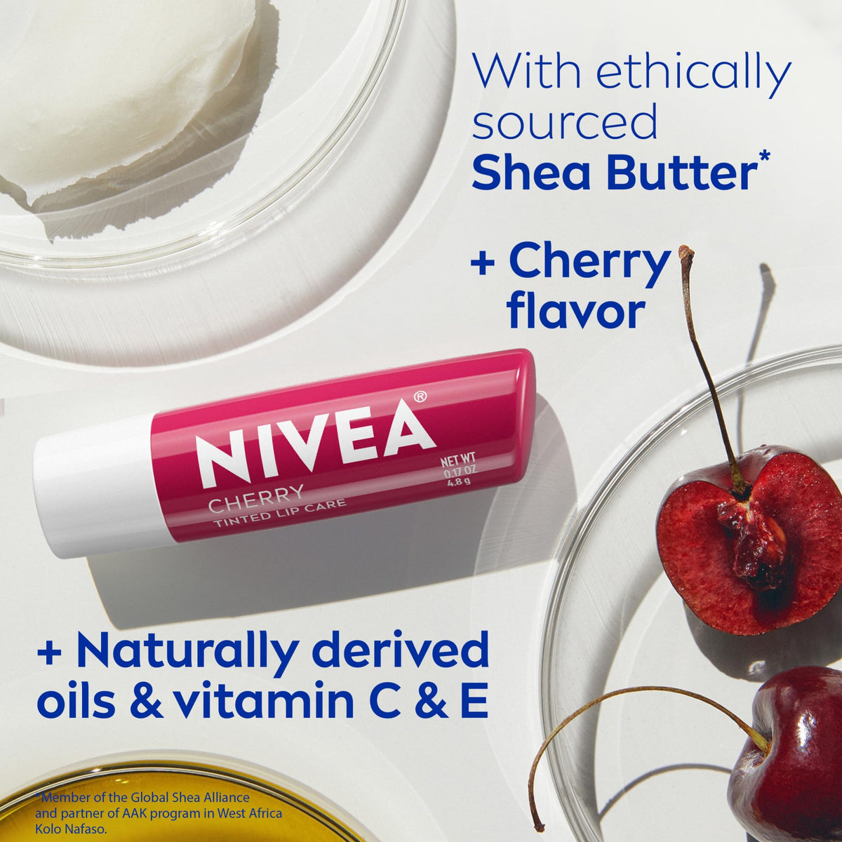 NIVEA cherry four-pack arranged to show value and multiple placements