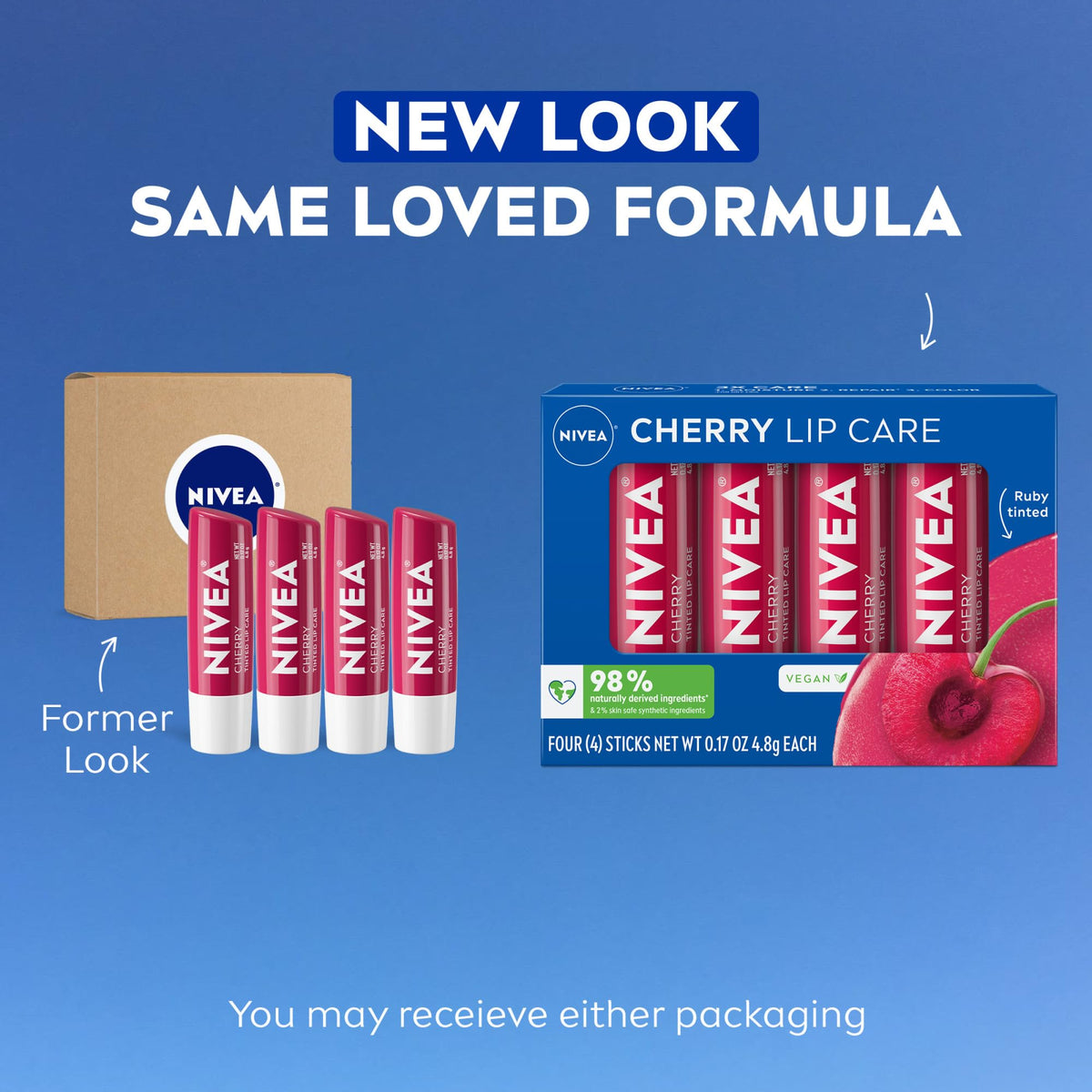 NIVEA cherry open stick texture showing smooth balm for instant hydration