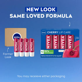 NIVEA cherry open stick texture showing smooth balm for instant hydration