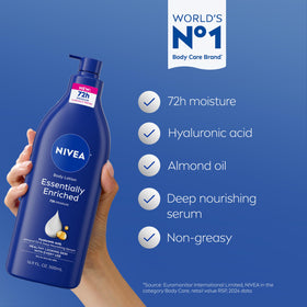 Close-up of NIVEA lotion texture illustrating smooth, non-greasy absorption