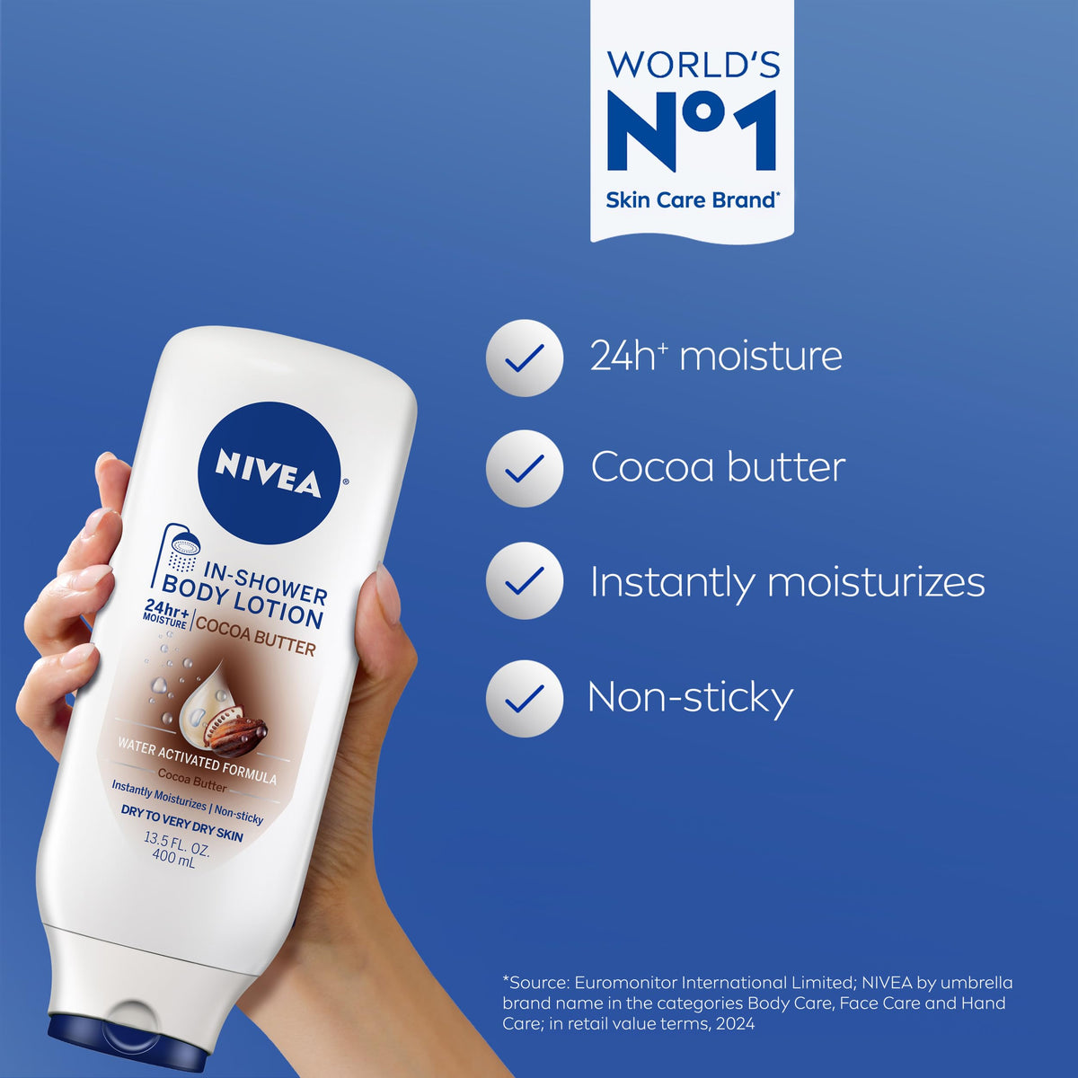 NIVEA close-up of pump and label highlighting clear instructions and benefits