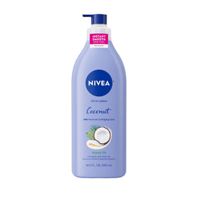 NIVEA front pump bottle showing coconut scent and easy dispensing benefit