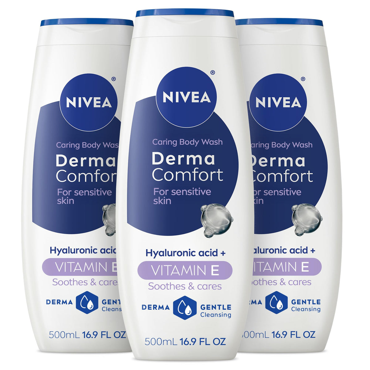 NIVEA front bottle showing product and soothing benefit