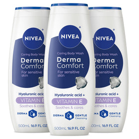 NIVEA front bottle showing product and soothing benefit