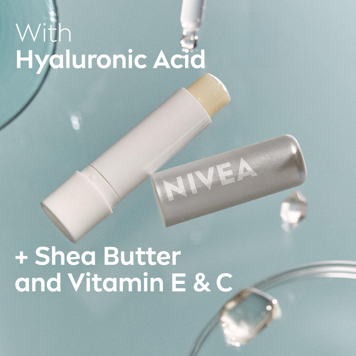 NIVEA application on lips showing instant dewy finish benefit