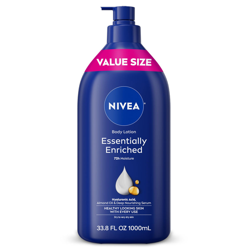 NIVEA front pump bottle showing product and ease of use