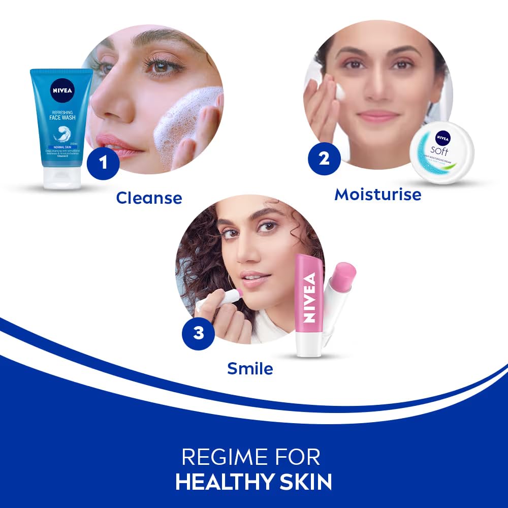 NIVEA face wash placed by sink in morning routine setting for convenience