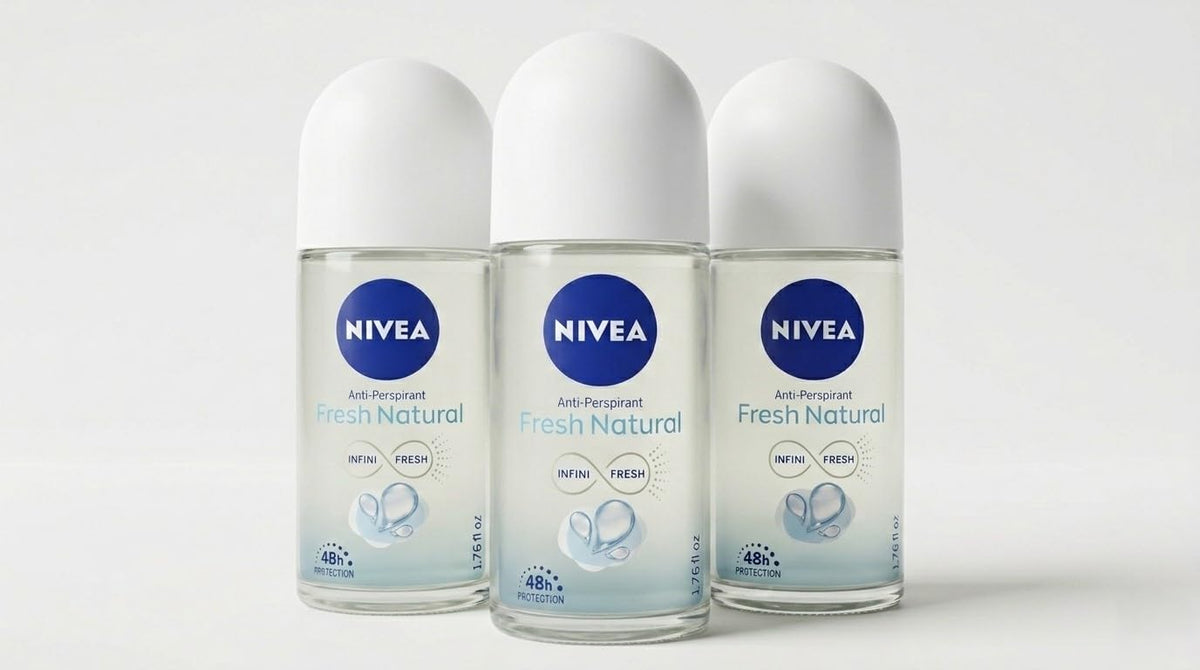 NIVEA Fresh Natural front packaging showing three 50 ml bottles and fresh benefit