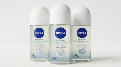 NIVEA Fresh Natural front packaging showing three 50 ml bottles and fresh benefit