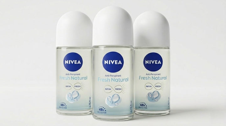 NIVEA Fresh Natural front packaging showing three 50 ml bottles and fresh benefit