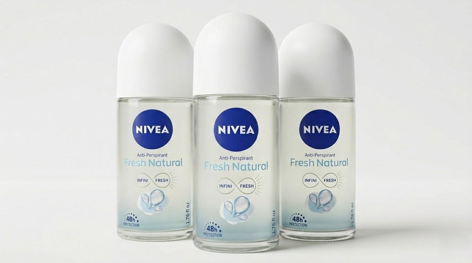 NIVEA Fresh Natural front packaging showing three 50 ml bottles and fresh benefit