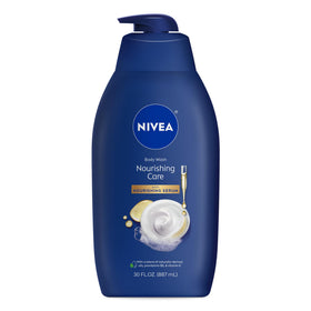 NIVEA front bottle showing nourishing care label and hydration benefit
