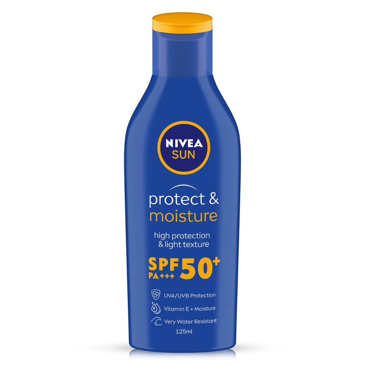 NIVEA front tube SPF 50 showing compact travel size and clear branding for protection