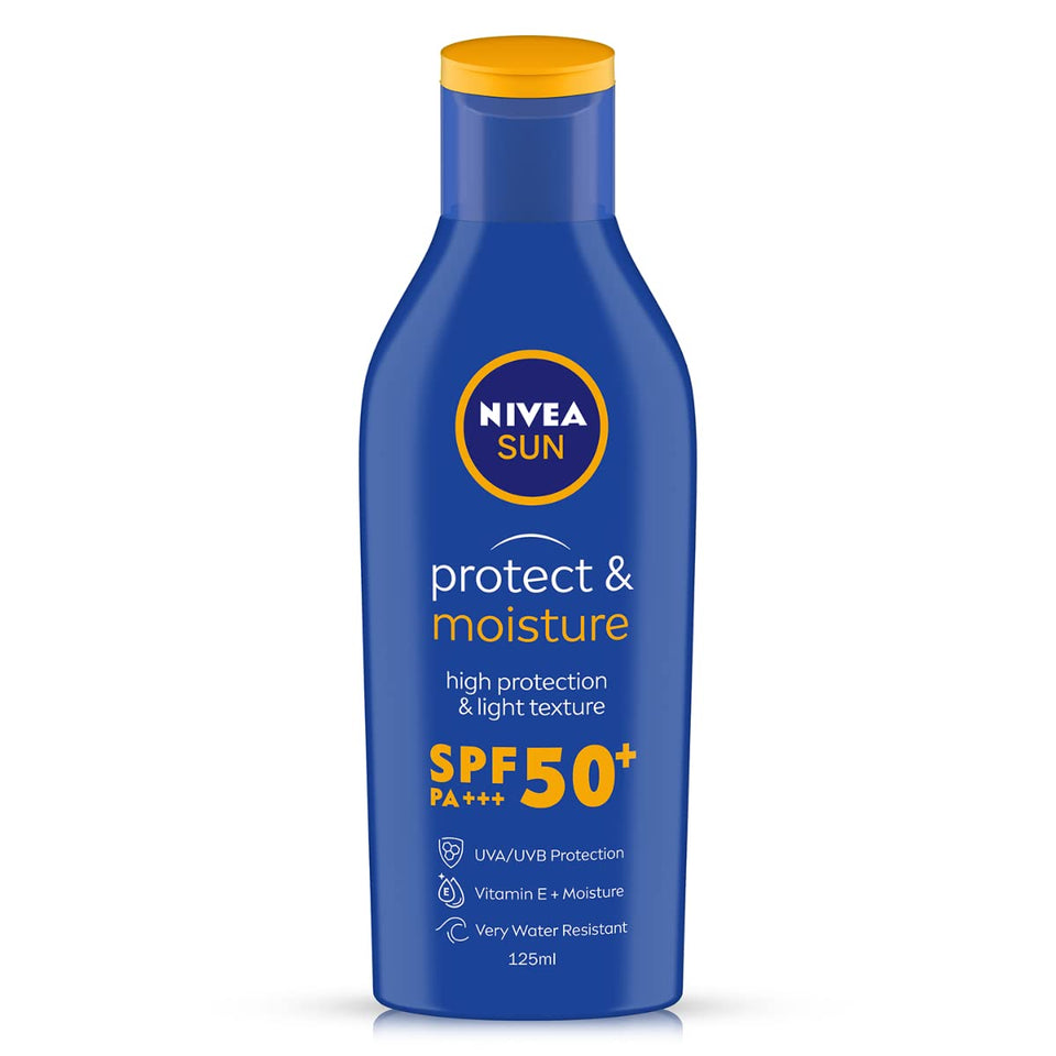 NIVEA front tube SPF 50 showing compact travel size and clear branding for protection