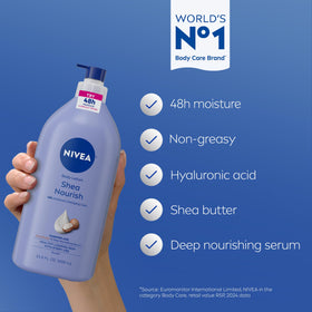 NIVEA hyaluronic acid and shea butter visual highlighting nourishing ingredients
