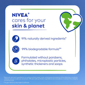 NIVEA ingredient icons showing biodegradable formula and eco-friendly benefit