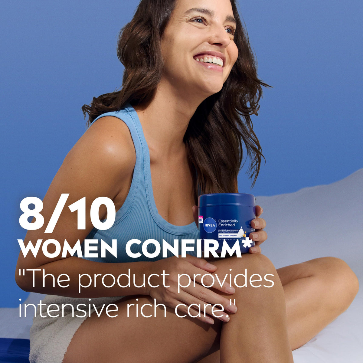 NIVEA ingredients display with hyaluronic acid and almond oil for nourishing benefit