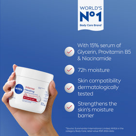 NIVEA cream being applied to hands for fast-absorbing moisture
