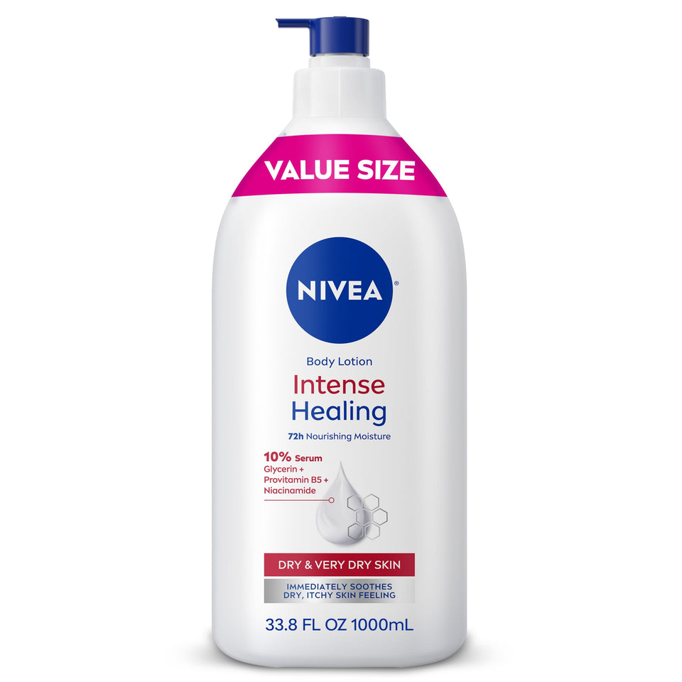 NIVEA pump bottle front view showing value size and easy dispensing