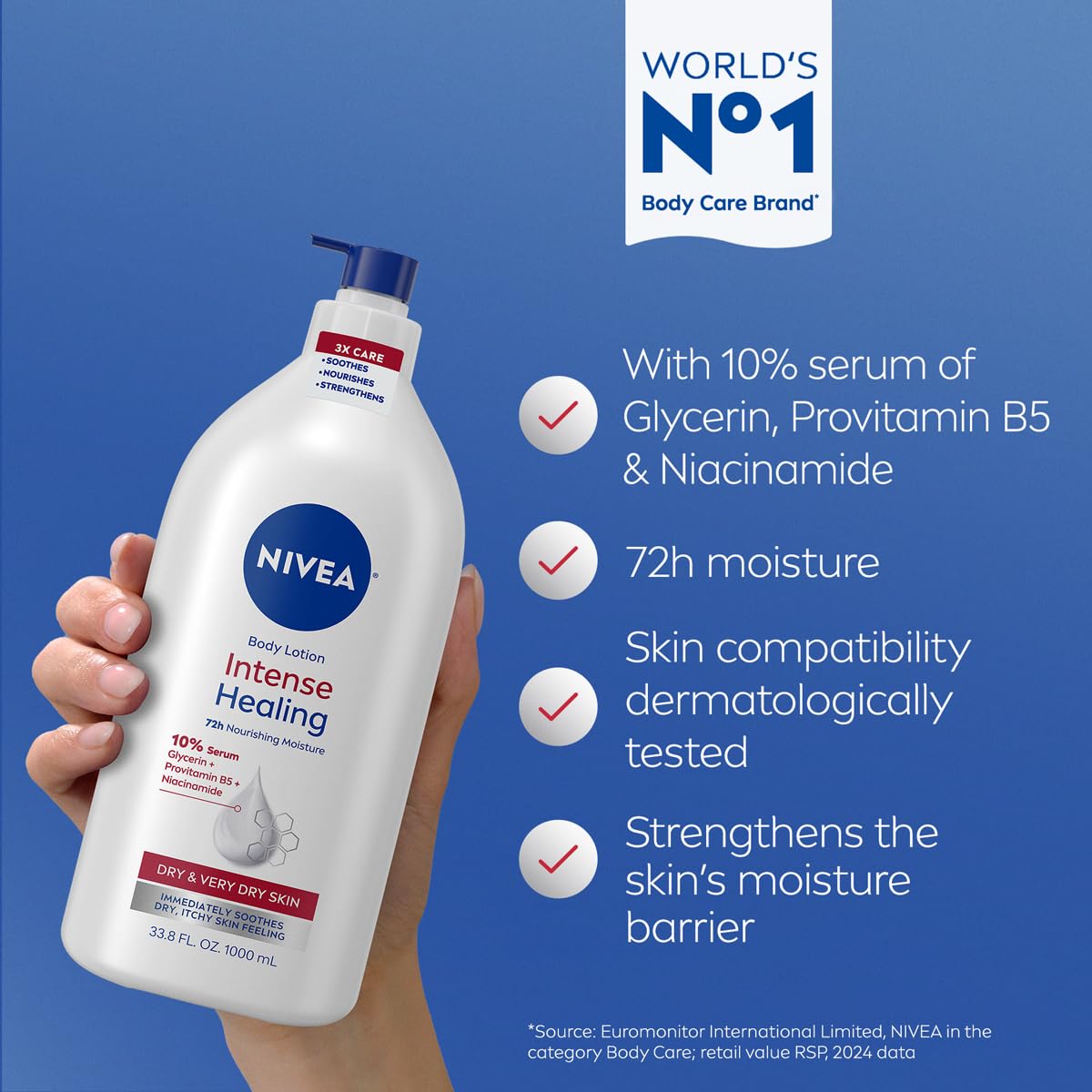 Pump action dispensing NIVEA lotion for quick, mess-free application