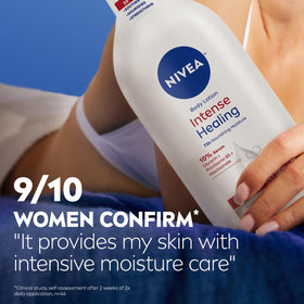 Large NIVEA bottle held next to a hand to show 33.8 oz scale