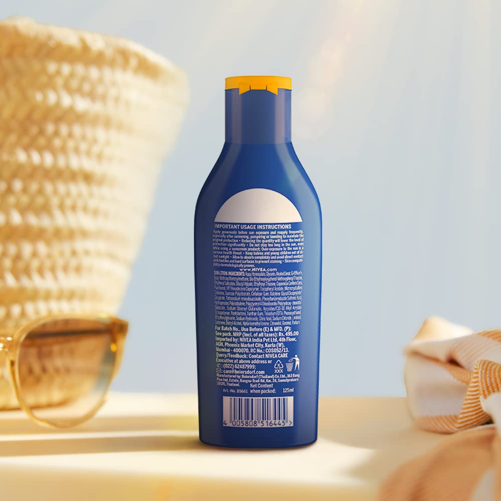 NIVEA in a beach bag lifestyle shot showing easy transport and on-the-go protection