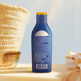 NIVEA in a beach bag lifestyle shot showing easy transport and on-the-go protection