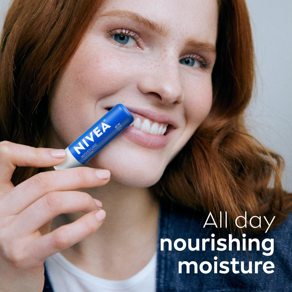 NIVEA lip balm applied on lips showing smoothening benefit