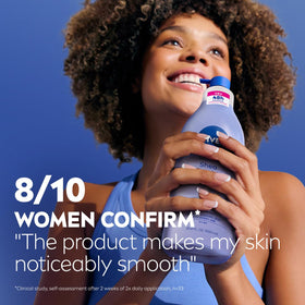NIVEA lotion spread on forearm showing smooth finish and softness benefit