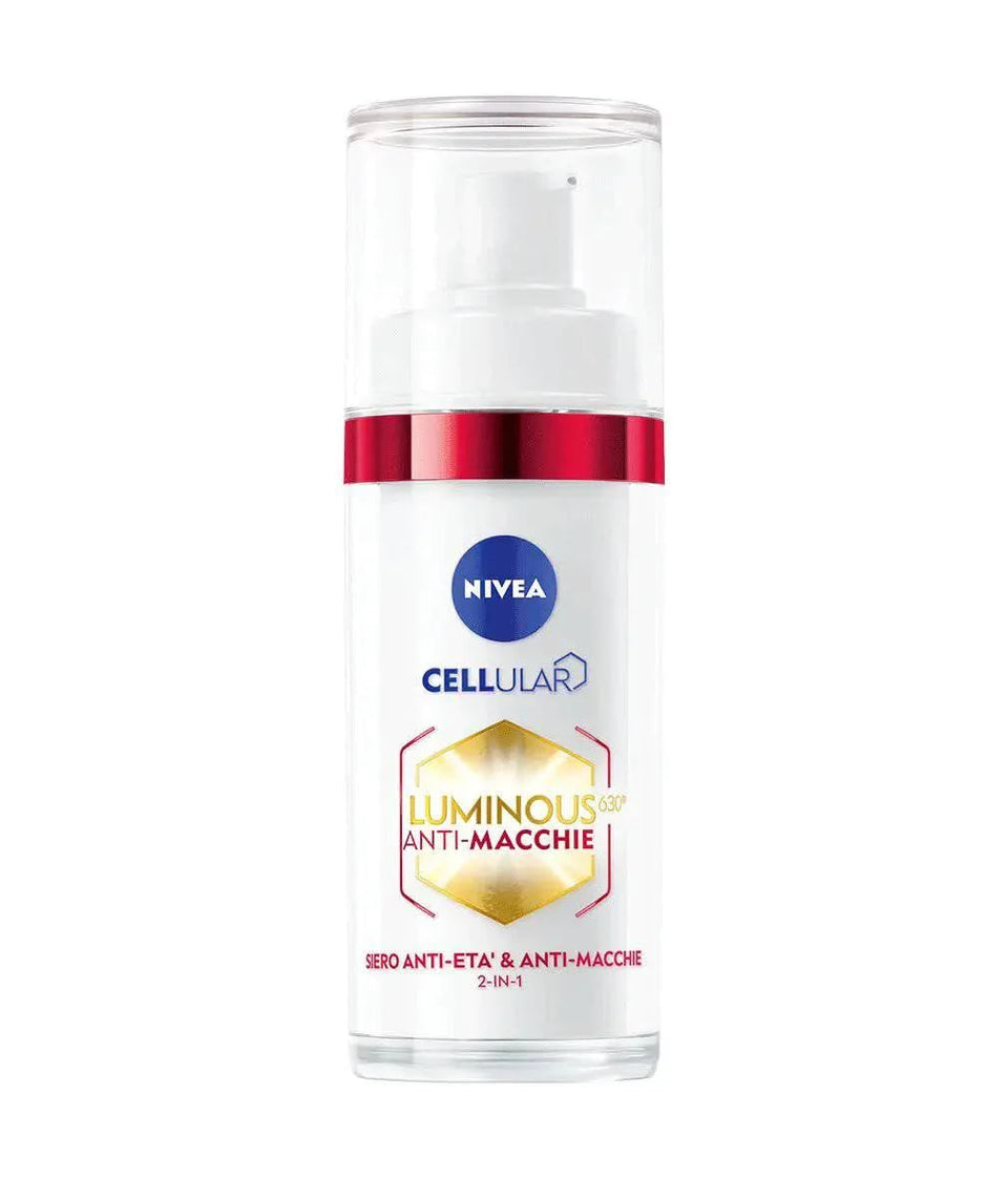 NIVEA Cellular Luminous630 front packaging showing 30 ml bottle and label, clear benefit of visible spot reduction