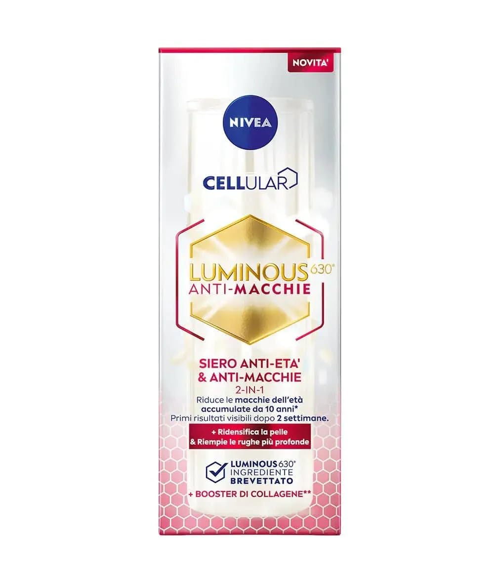 NIVEA Cellular Luminous630 serum droplet on fingertip displaying silky texture and quick absorption benefit