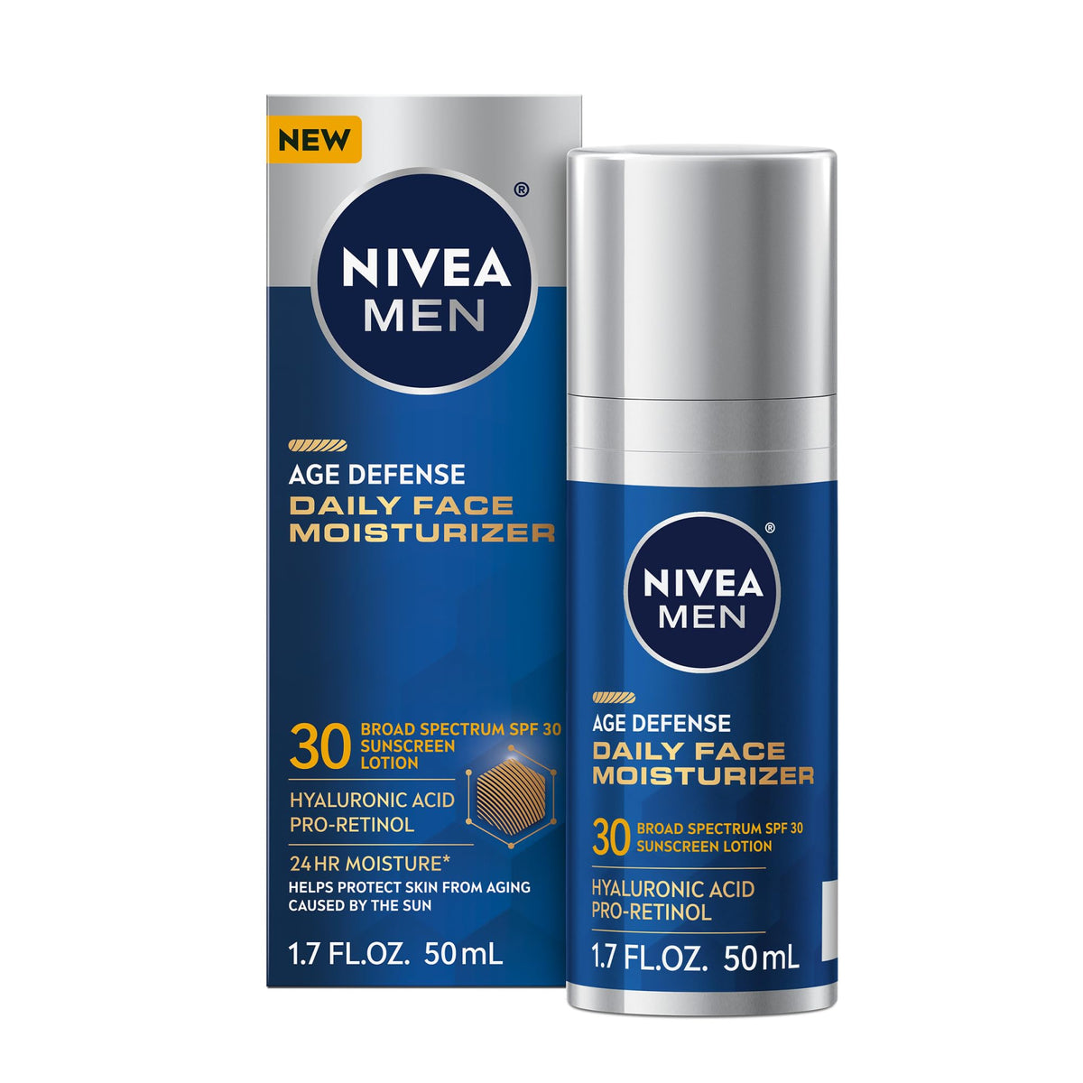 NIVEA MEN front bottle showing SPF 30 and anti‑aging benefits