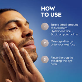 NIVEA MEN scrub in bathroom setting demonstrating morning routine and grooming benefit