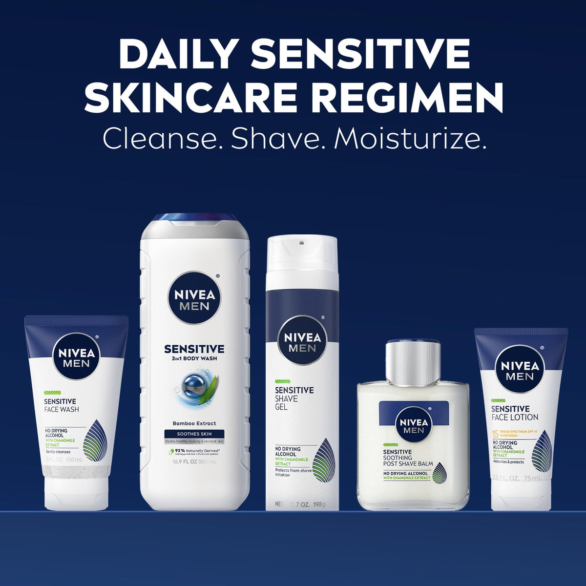 NIVEA MEN body wash bottle label highlighting bamboo extract and almond oil benefits