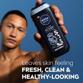 NIVEA MEN bottle label detail with Real Madrid logo highlighting collectible design
