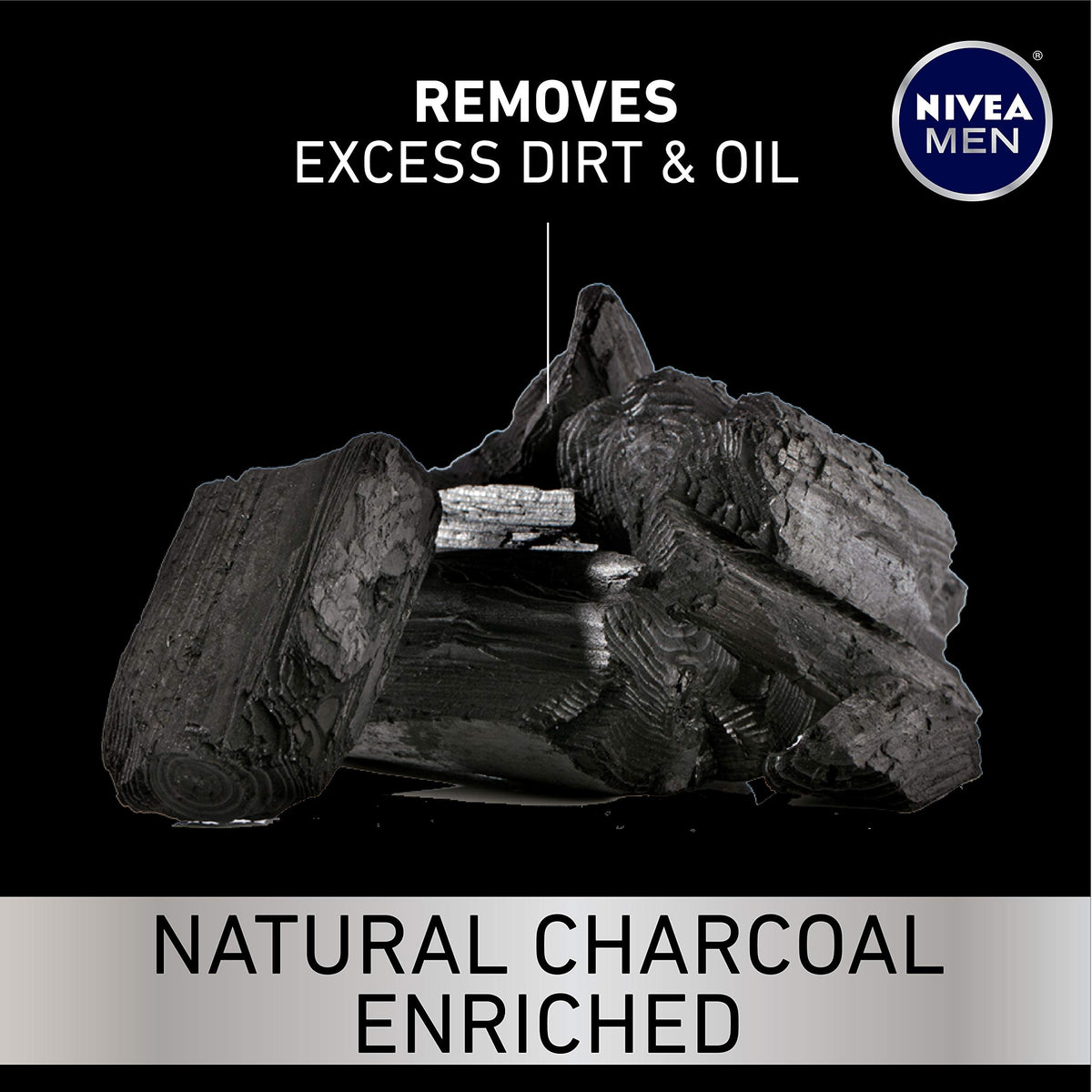 NIVEA MEN natural charcoal close-up illustrating deep-cleansing action