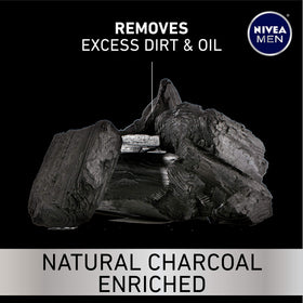 NIVEA MEN natural charcoal close-up illustrating deep-cleansing action